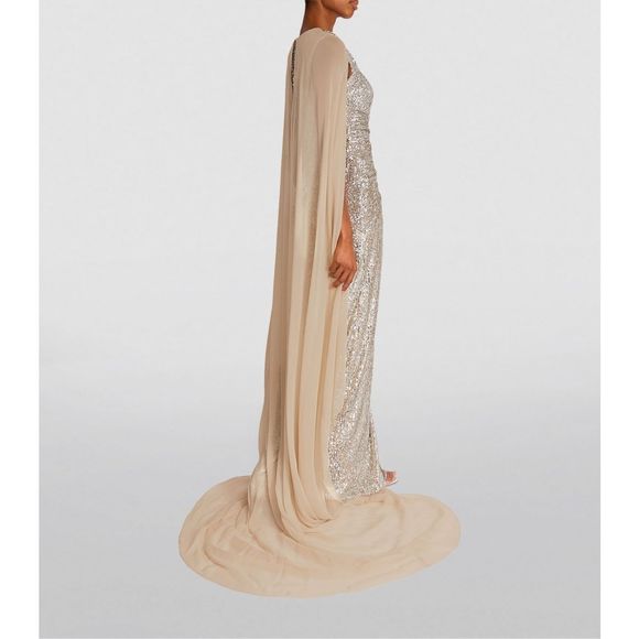 PAMELLA ROLAND Sequin Asymmetric Cape Gown - Picture 2 of 16